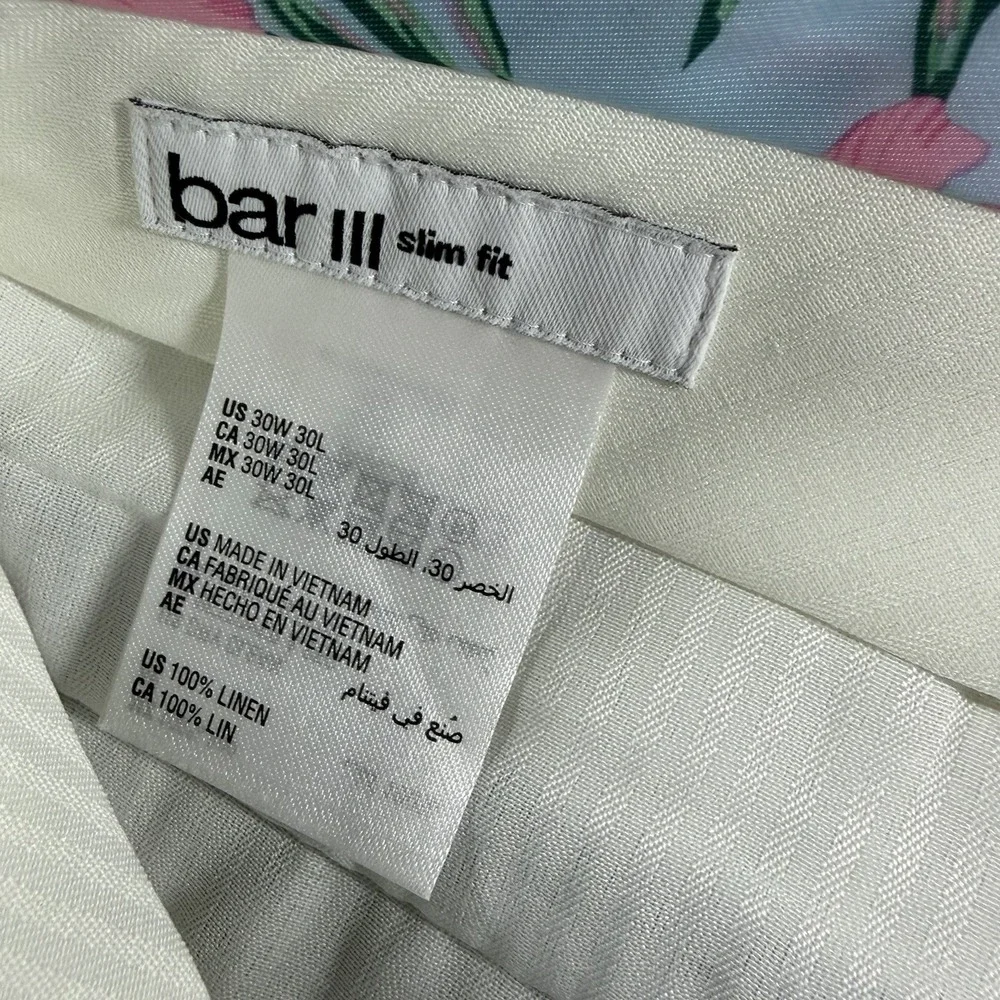 Bar 3 Slim Fit 100% Linen Pants Mens 30x30 Light Gray Chino Dress Pants Beach
